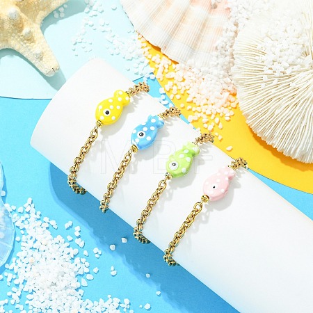 Handmade Porcelain Beads Link Bracelets BJEW-JB13676-1