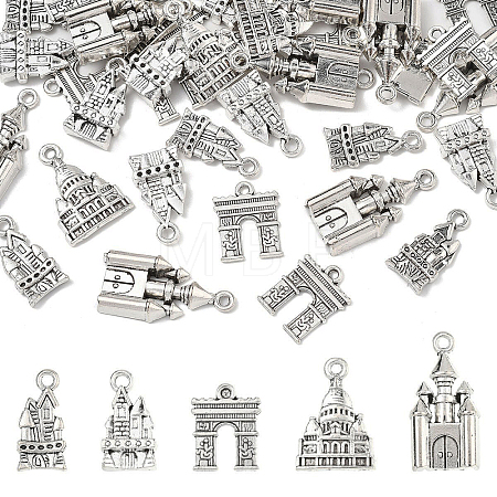 50Pcs 5 Styles Tibetan Style Zinc Alloy Pendants TIBEP-YW0002-36-1