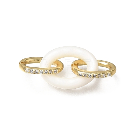 Natural White Shell and Brass Micro Pave Clear Cubic Zirconia 3 Ring Linking Rings KK-C262-05A-G-1