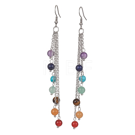 Chakra Natural & Synthetic Mixed Gemstomne Beaded Dangle Earrings EJEW-JE05427-01-1