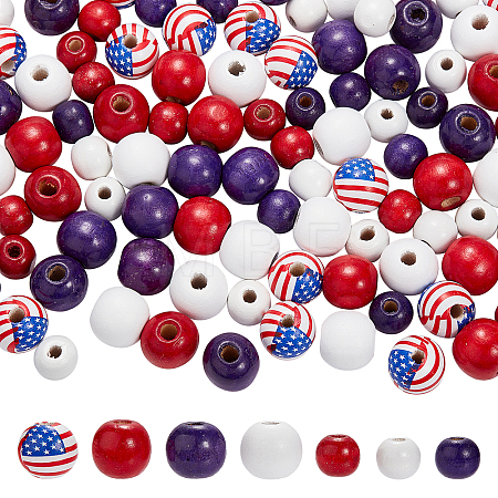 140Pcs 7 Style Independence Day Natural Wood Beads WOOD-SC0001-45-1