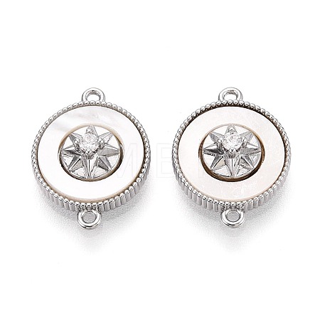 Brass Micro Pave Clear Cubic Zirconia and Shell Connector Charms KK-N287-30P-1