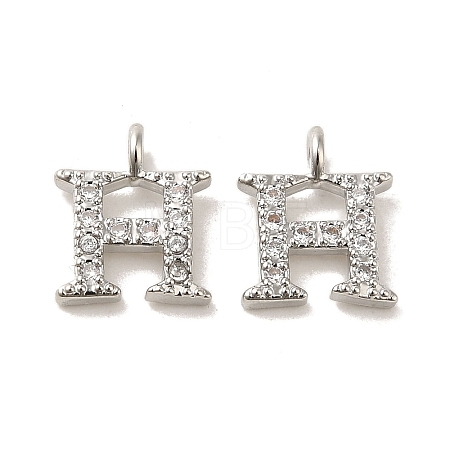 Initial Letter Brass Micro Pave Cubic Zirconia Pendants ZIRC-F008-H-1
