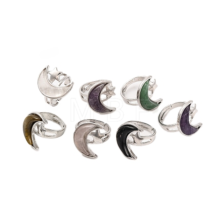 Moon & Star Natural Mixed Stone Adjustable Rings G-B085-18P-1