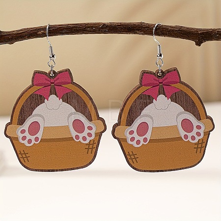 Easter Cartoon Printed Wood Dangle Earrings FS-WG710AE-06-1