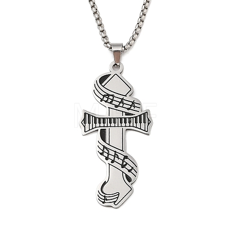 201 Stainless Steel Enamel Electronic Piano Cross Pendant Box Chain Necklaces NJEW-M076-01P-02-1