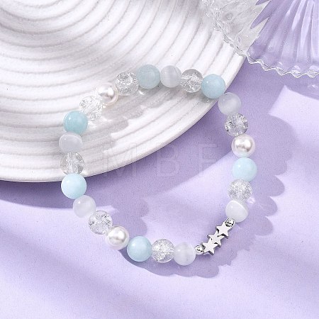 Glass & Shell Pearl & Natural & Dyed White Jade Beaded Stretch Bracelets for Women BJEW-JB12842-1