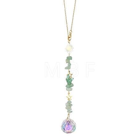 Round Glass & Natural Green Aventurine Chips Hanging Suncatchers HJEW-JM04209-01-1