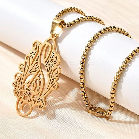 201 Stainless Steel Laser Cut Flower Musical Note Pendant Box Chain Necklaces for Women Men NJEW-E156-02G-1