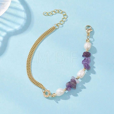 Natural Amethyst Chip Beads Link Bracelets BJEW-JB12884-01-1