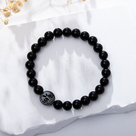Natural Obsidian Stretch Bracelet with Tree of Life HV5318-6-1