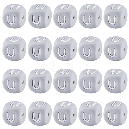 20Pcs Grey Cube Letter Silicone Beads 12x12x12mm Square Dice Alphabet Beads with 2mm Hole Spacer Loose Letter Beads for Bracelet Necklace Jewelry Making JX436U-1