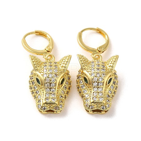 Leopard Head Brass Dangle Leverback Earrings EJEW-Q797-05A-G-1