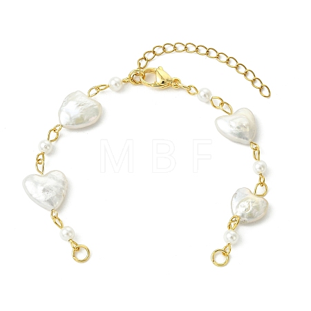 Natural Baroque Keshi Pearl Heart & Shell Pearl Link Bracelet Making AJEW-JB01645-1