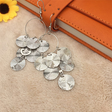 Alloy Flat Round Tassel Dangle Earrings FS-WG24F11-02-1