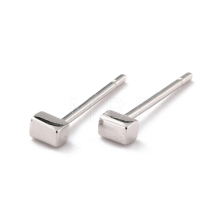 Anti-Tarnish Minimalist Rectangle Rhodium Plated 925 Sterling Silver Stud Earrings EJEW-I259-06P-1