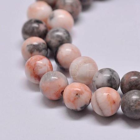 Natural Pink Zebra Jasper Beads Strands X-G-P231-01-10mm-1