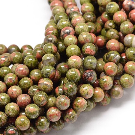 Natural Gemstone Unakite Round Bead Strands G-P075-35-10mm-1