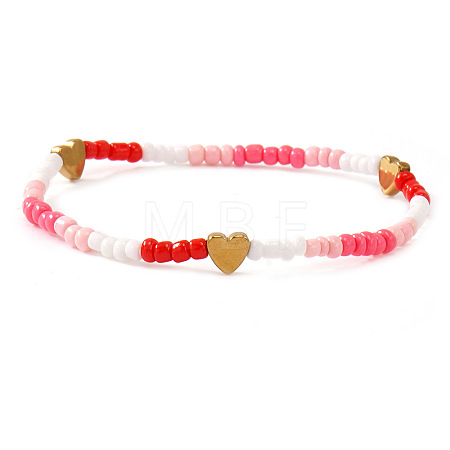 Glass Seed Beads & Brass Stretch Bracelets Set CC4522-3-1