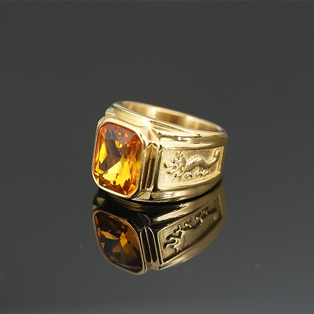 304 Stainless Steel with Cubic Zirconia Dragon Pattern Finger Rings for Men FS-WGD623F-11-1