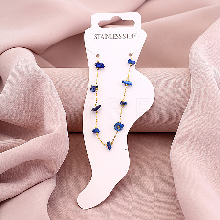 Dyed Natural Quartz Chip with 304 Stainless Steel Chain Anklets WGD014F-02-1