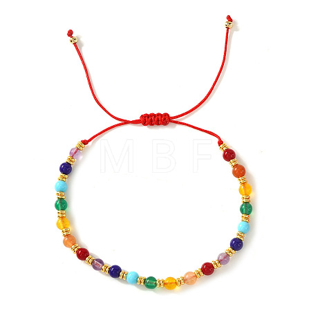 Natural Mixed Gemstone & Glass & Brass Round Beads Braided Bead Bracelets PH4377-1-1