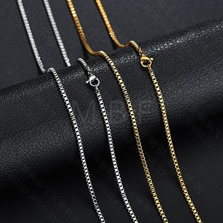 Stainless Steel Box Chain Necklace NJEW-YWC0001-02G-02-1