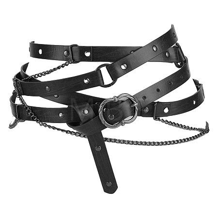 Medieval PU Leather Waist Belts with Alloy Chains Tassel AJEW-WH0709-227B-1