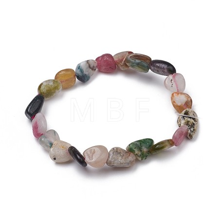 Natural Multicolor Tourmaline Stretch Beaded Bracelets BJEW-K213-C15-1