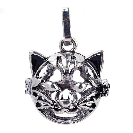 Rack Plating Brass Cage Hollow Kitten Pendants KK-S751-003AS-1