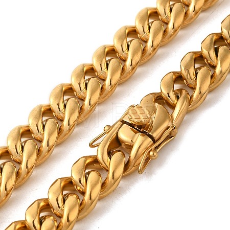 Ion Plating(IP) 304 Stainless Steel Cuban Link Chain Necklaces for Men NJEW-L173-018G-03-1