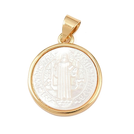Natural White Shell Flat Round Pendants KK-F919-42C-G03-1