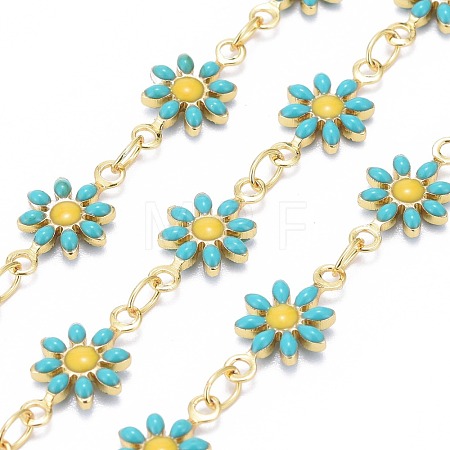 Handmade Brass Enamel Link Chains X-CHC-I035-13G-03-1