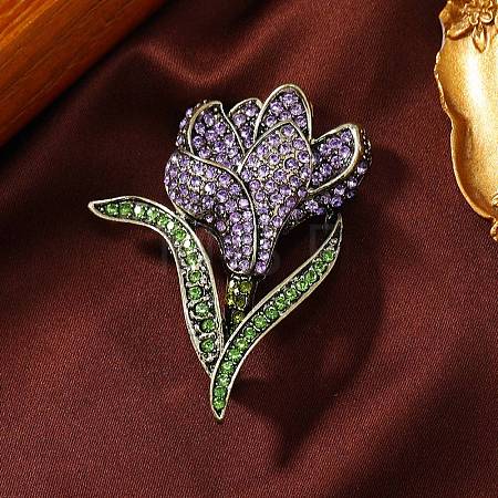 Tulip Alloy Rhinestone Brooches for Backpack Clothes JEWB-M069-02AG-01-1