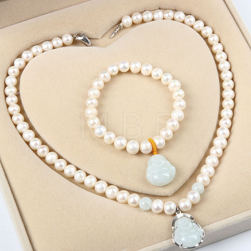 Natural Freshwater Pearl Beaded Necklace & Bracelets Sets for Women WGE4EAE-14-1