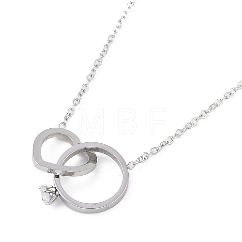 304 Stainless Steel Pave Clear Cubic Zirconia Heart & Ring Pendant Necklaces for Women NJEW-K276-06P-1