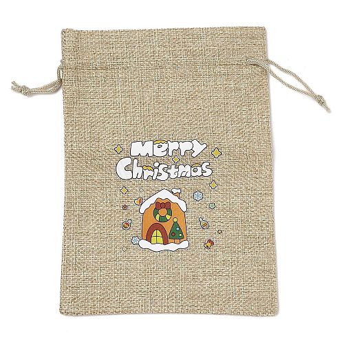 Christmas Printed Burlap Packing Pouches Drawstring Bags ABAG-Q053-02B-11-1