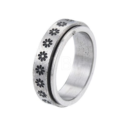 Non-Tarnish 201 Stainless Steel Flower Rotating Ring RJEW-N043-26-1