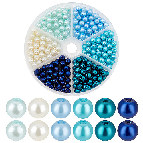   300Pcs 6 Colors Baking Painted Pearlized Glass Pearl Beads HY-PH0001-14-1