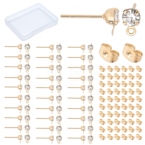 60Pcs Brass Cubic Zirconia Stud Earring Findings KK-CN0001-43-1