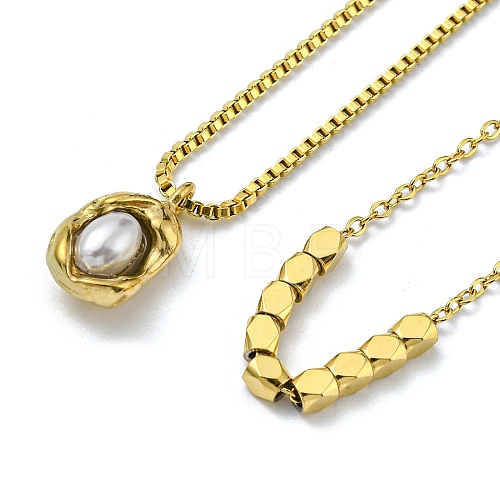 2Pcs 2 Style Plastic Oval & 304 Stainless Steel Nuggets Pendant Necklaces Set NJEW-K257-08G-1