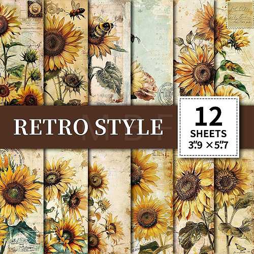 12Pcs Retro Sunflower Scrapbook Paper Pads PW-WGE6733-01-1