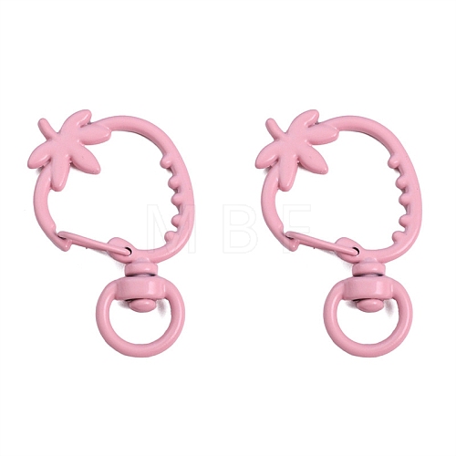 Spray Painted Strawberry Spring Ring Clasps PW-WGB8233-07-1