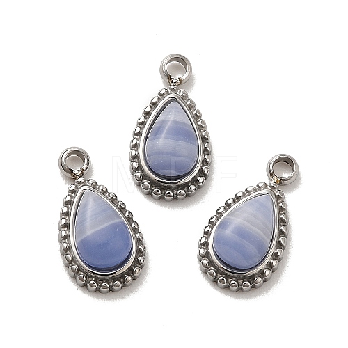 304 Stainless Steel Pave Natural Blue Lace Agate Teardrop Charms STAS-B074-04P-02-1