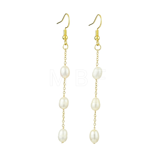 Natural Cultured Freshwater Pearl Beads & Brass Dangle Earrings for Women EJEW-TA00554-1