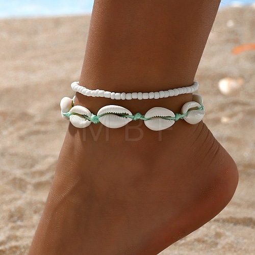 Glass Seed Beaded Stretch Anklets WGF5463-05-1