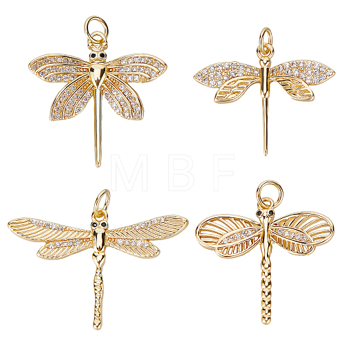 8Pcs 4 Styles Brass Micro Pave Cubic Zirconia Pendants KK-BBC0005-38-1