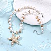 Ocean Natuarl Spiral Shell & Baking Paint Glass Pearl Round Beaded Opaque Acrylic Pendant Necklaces NJEW-JN06306-01-1