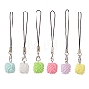 Square Yarn Ball Opaque Resin Mobile Strap HJEW-JM00837-1