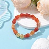 Teardrop Natural Crackle Agate & Round Brass Beaded Stretch Bracelets for Women BJEW-JB10711-2